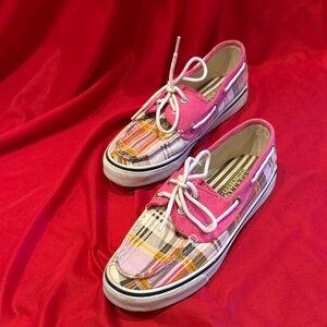 Sperry Pink and Brown Plaid Top-Sider
